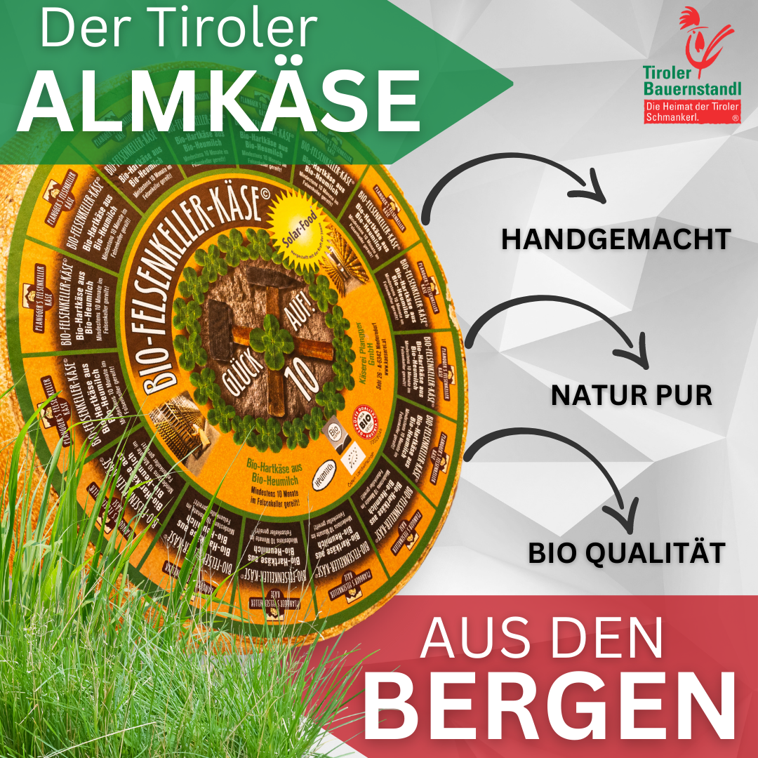Tiroler BIO Glückskäse würziger Hartkäse | 45 % Fett i.Tr. - Tiroler Bauernstandl
