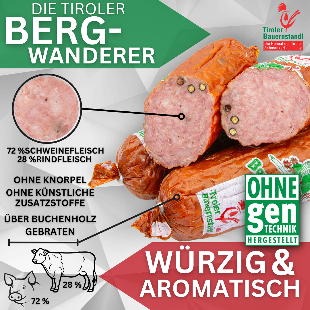 Tiroler Bergwanderer 3 Stück Würste mit Pfefferkörner - Tiroler Bauernstandl