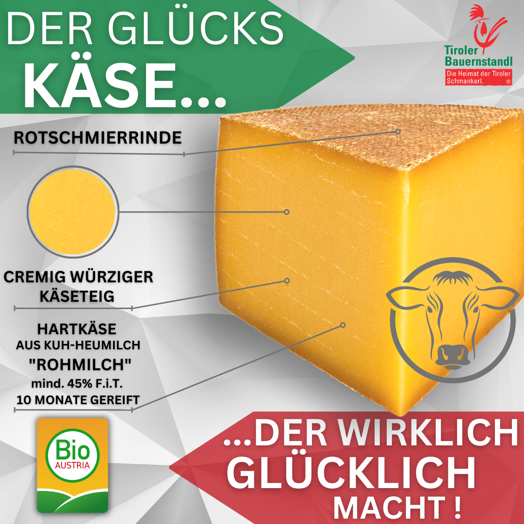 Tiroler BIO Glückskäse würziger Hartkäse | 45 % Fett i.Tr. - Tiroler Bauernstandl