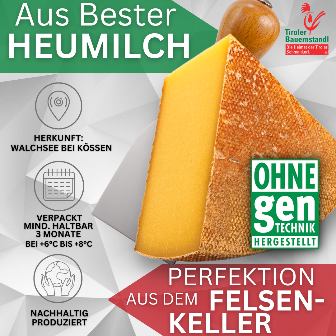 Tiroler BIO Glückskäse würziger Hartkäse | 45 % Fett i.Tr. - Tiroler Bauernstandl