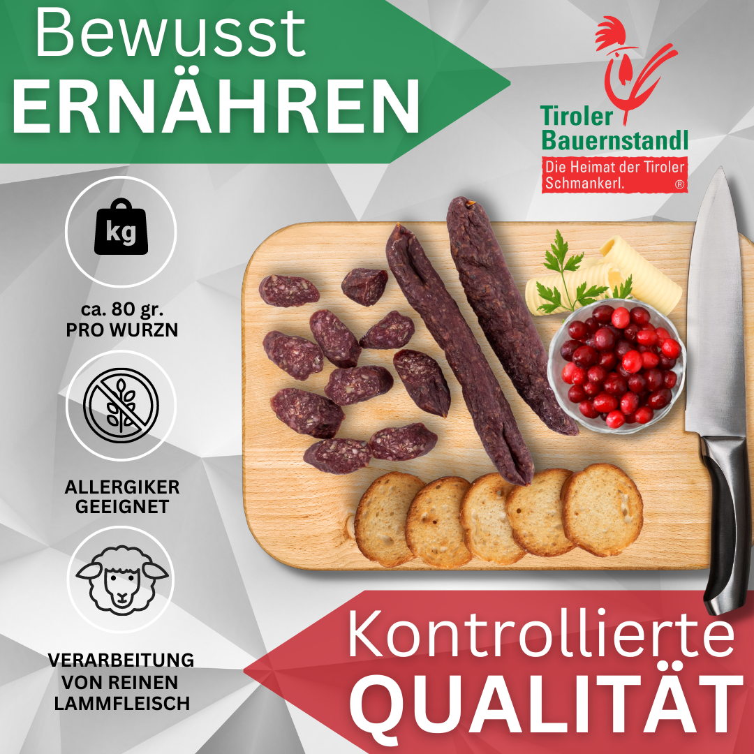 Osttiroler Kaminwurzn aus 100% Lammfleisch 10 Stück - Tiroler Bauernstandl