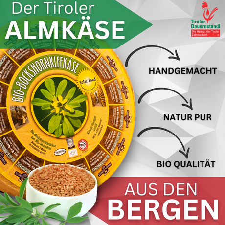 Tyrolean organic fenugreek cheese | mild and nutty semi-hard cheese 45% fat i.d.m. 