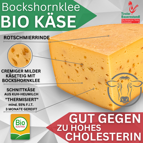 Tiroler Bio Bockshornklee Käse | milder und nussiger Schnittkäse 45 % Fett i.Tr.