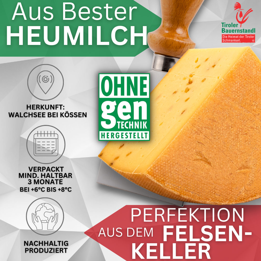 Tiroler Bio Bockshornklee Käse | milder und nussiger Schnittkäse 45 % Fett i.Tr.